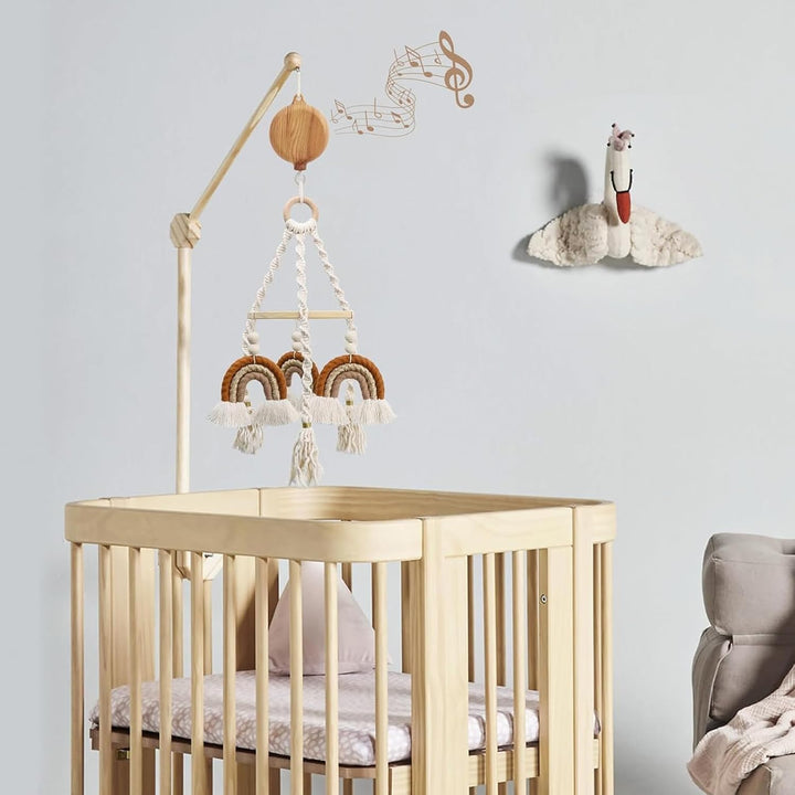 Baby Mobile Spieluhr Music Box Bettglocke,Holzoptik Kinderbett Mobile Motor Baby Spieluhr Spinner Mo
