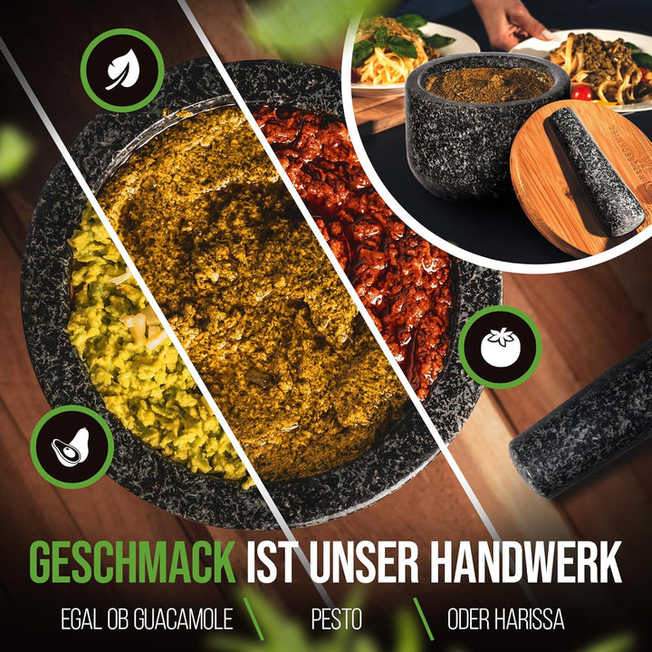 NATURSCHMIED Mörser mit Stössel & Deckel - AirProof 2.0 Verschluss + SolidStand Pad | 750 ml - Anthr