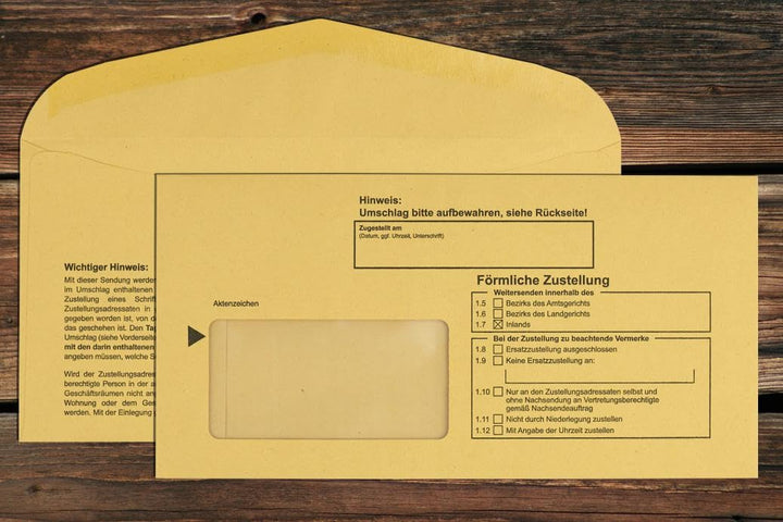 Innere Postzustellungs-hülle mit Einsteckschlitz für förmliche Zustellungen/Nassklebend mit Fenster/