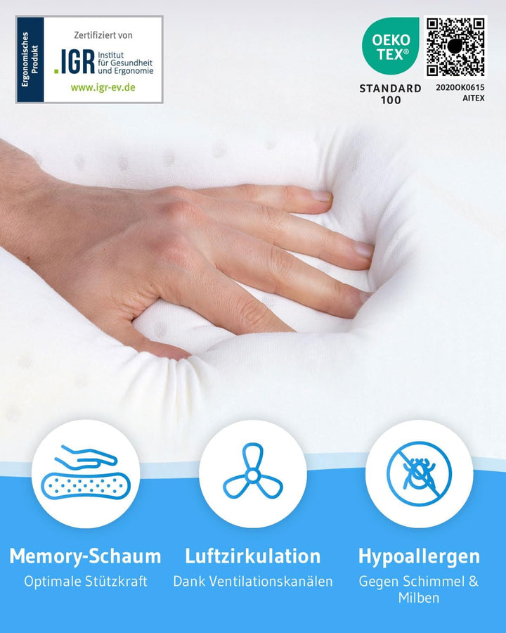 Seitenschläferkissen GIANFAR | Orthopädisches Nacken-Stützkissen | Ultrafresh Memory-Foam gegen Nack