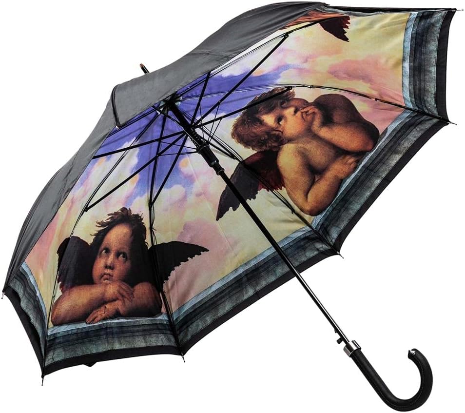 LUCKYWEATHER Regenschirm Stockschirm Damen/Herren Motiv Raffael Engel Auf-Automatik Double Layer I S