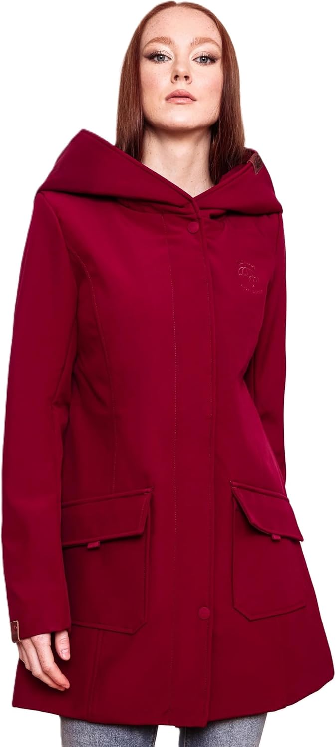 MARIKOO Damen Softshell Jacke Winterjacke wasserabweisend Outdoor lang B856 XS Bordeaux, XS Bordeaux
