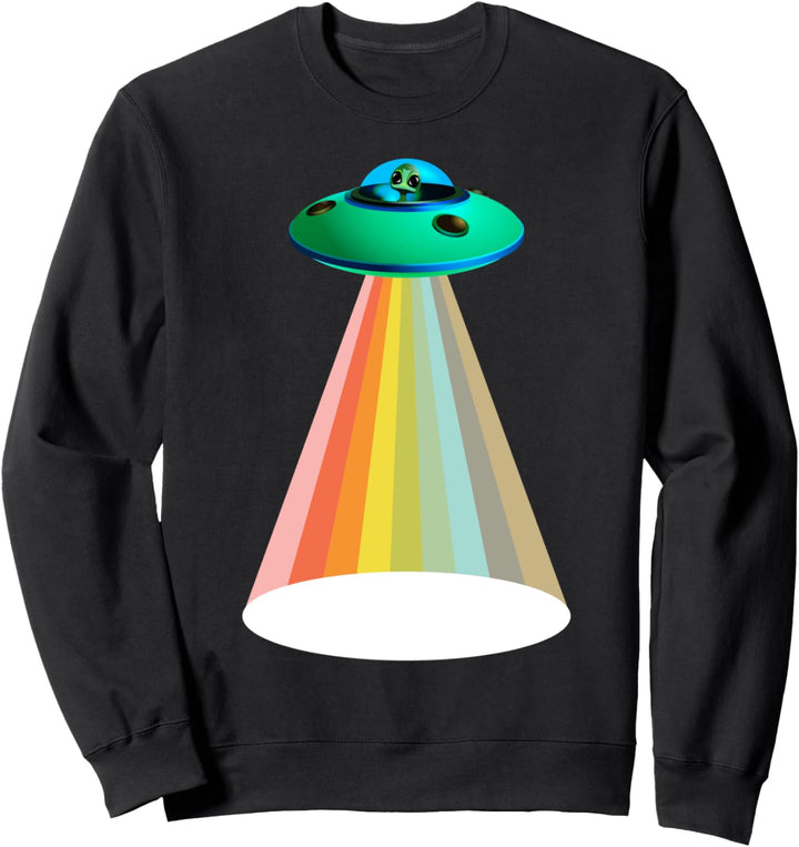 Alien Abduction UFO Invasion Rainbow Beam Spaceship Aliens Sweatshirt