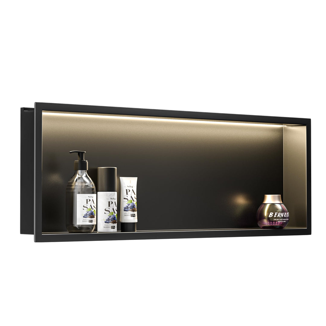 Wandnische Dusche Edelstahl mit LED Streifenlicht, 90 cm x 30 cm, Wasserdicht - Keine Fliesen Erford