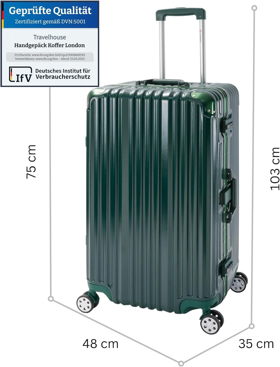 Travelhouse London Koffer Sport grün - XL Alu Rahmen Polykarbonat Hartschale · Trolley Reisekoffer R
