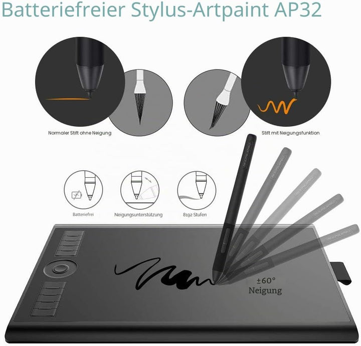 GAOMON M10K PRO 10” X 6,25" Zeichentablett mit Touch Ring, arbeitet mit AP32 Battrielosem Stift, kom