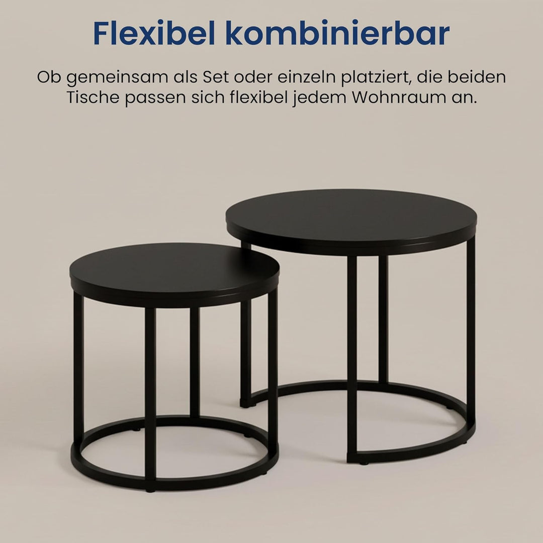 Home Collective Couchtisch 2er Set rund aus Holz, Wohnzimmertisch Modern, Beistelltisch Set 2 in 1 m