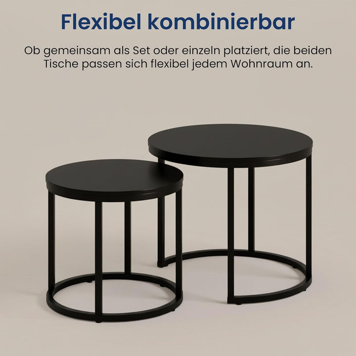 Home Collective Couchtisch 2er Set rund aus Holz, Wohnzimmertisch Modern, Beistelltisch Set 2 in 1 m