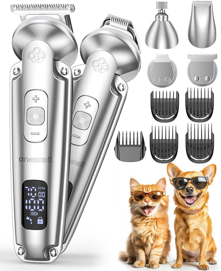 oneisall 4 in 1 Leise Schermaschine Hund Katze, 3-Gang Pfotentrimmer für Hunde bis zu 7000RPM, IPX7