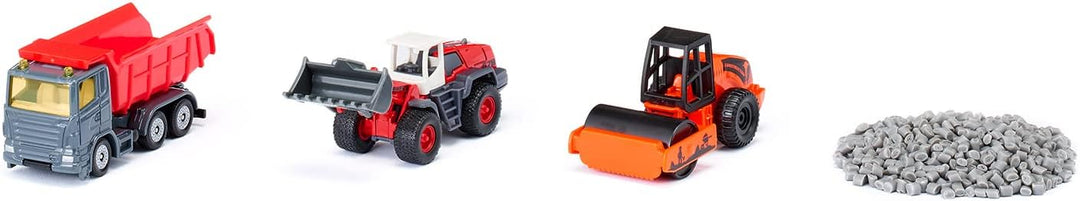 siku 6329, Geschenkset Strassenbau, Muldenkipper, Liebherr Radlader, Strassenwalze, Bewegliche Teile