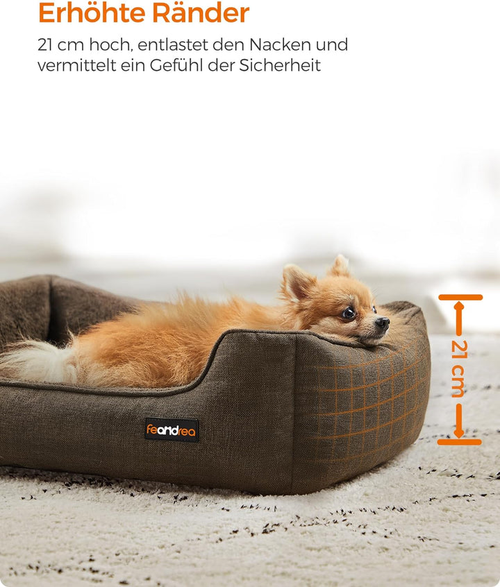 Feandrea Hundebett, Hundekissen in Leinenoptik, Hundekorb, erhöhte Ränder, rutschfeste Unterseite, B