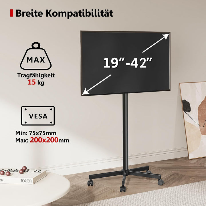 AOKCOS TV Ständer Rollbar, Fernsehständer auf Rollen für 19-42 Zoll Fernseher, TV Bodenständer Höhen