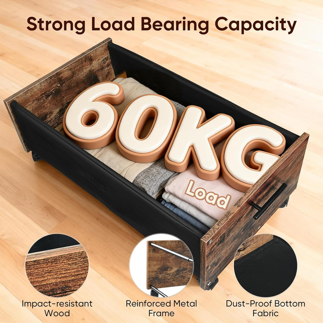 Unterbett Aufbewahrungsbox mit Rollen, 2 Stück Kommode 70L | 75×42×27,5cm | 60kg Belastbar | 8 Räder