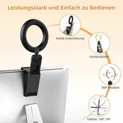 Upgrade Ringlicht Laptop PC 5” Videokonferenz Licht,Evershop Ringleuchte Ringlampe mit Stativ&Handyh