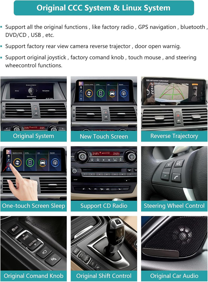 10,25 Zoll Touchscreen-Autoradio für BMW X5/X6 E70 E71 2007–2010 mit CCC-System, unterstützt Apple C