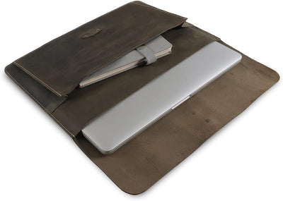 Londo Real Grain Leather MacBook Pro Case with Front Pocket & Flap Closure (Olive, 13 Zoll), OTTO503