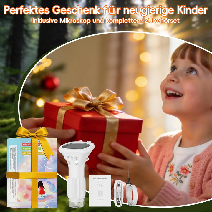 Tragbares Mikroskop für Kinder - Digitales Kindermikroskop, 1000X Taschenmikroskop mit 8 LED Licht,