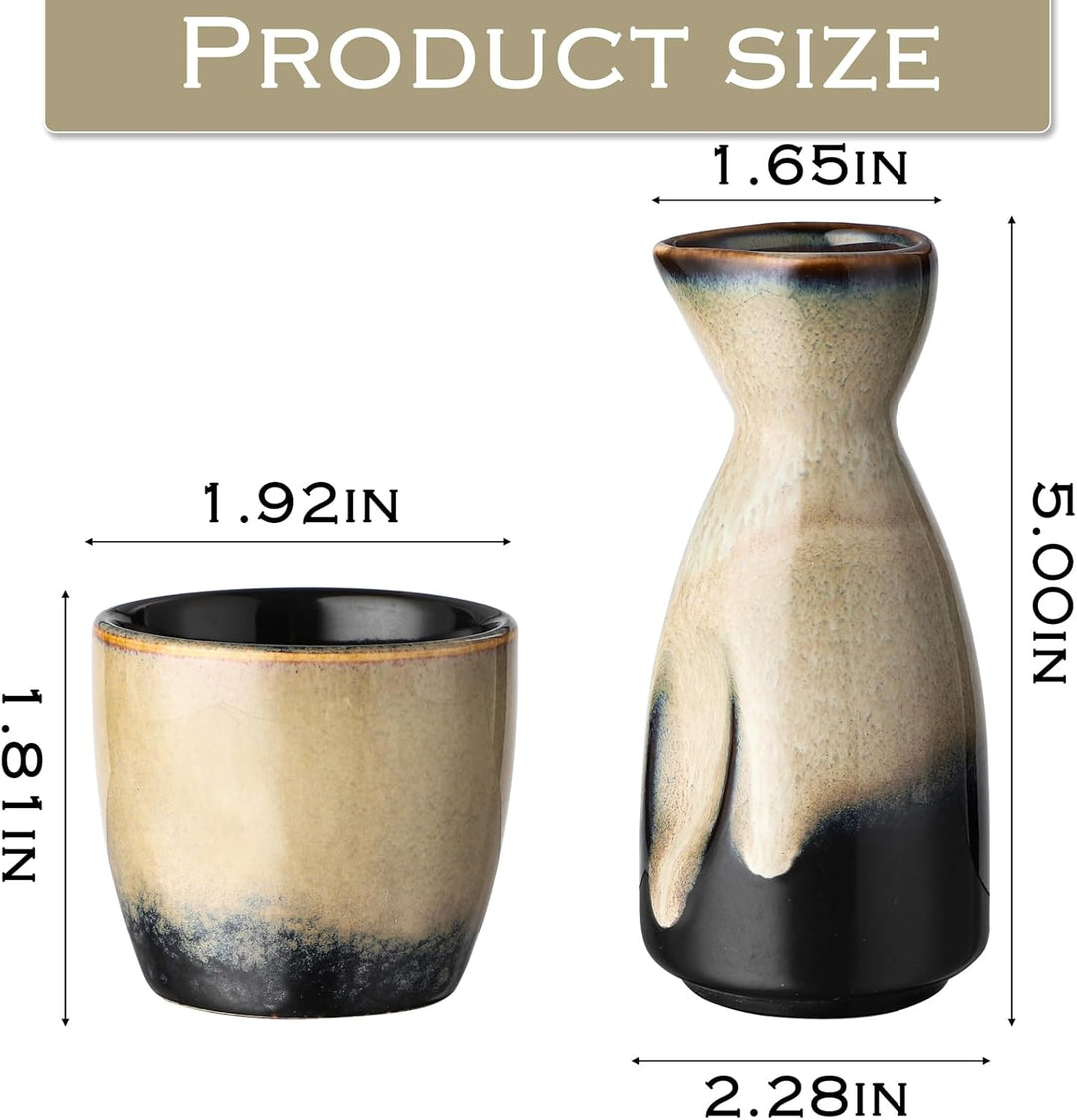Keramik Sake Satz für Wärmeren Liquor Sake Set 1 Sake-topf mit 4 Sake Becher (Gelb Schwarz), Gelb Sc