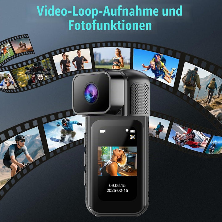 Action Cam 180° Drehung des Objektivs WiFi Kamera, 2.7K Action Kamera mit 170°Weitwinkel,Fahrrad Vid