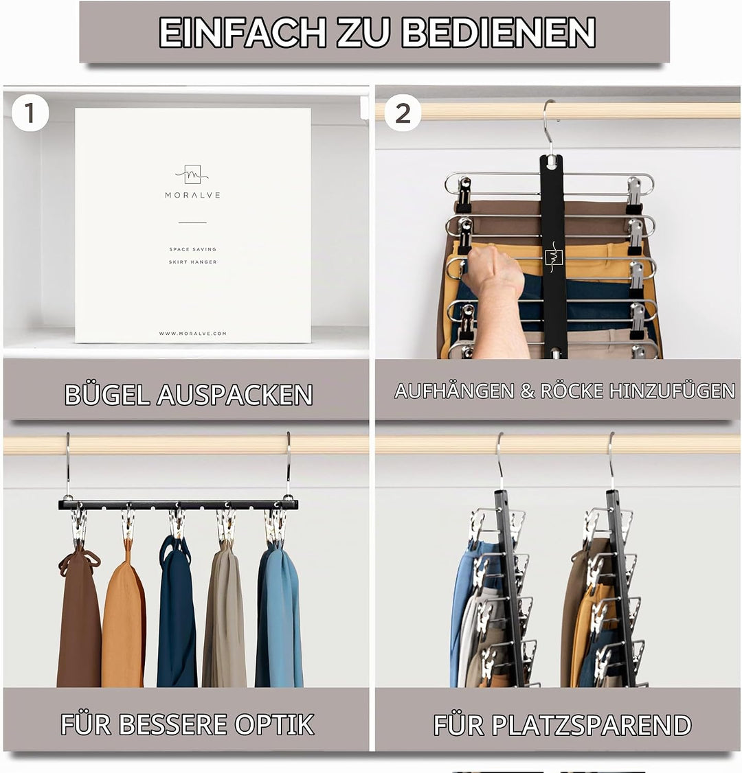 MORALVE Rockbügel Platzsparend mit Clips - 2er-Pack - 5-stöckiger Kleiderbügel aus europäischer Buch