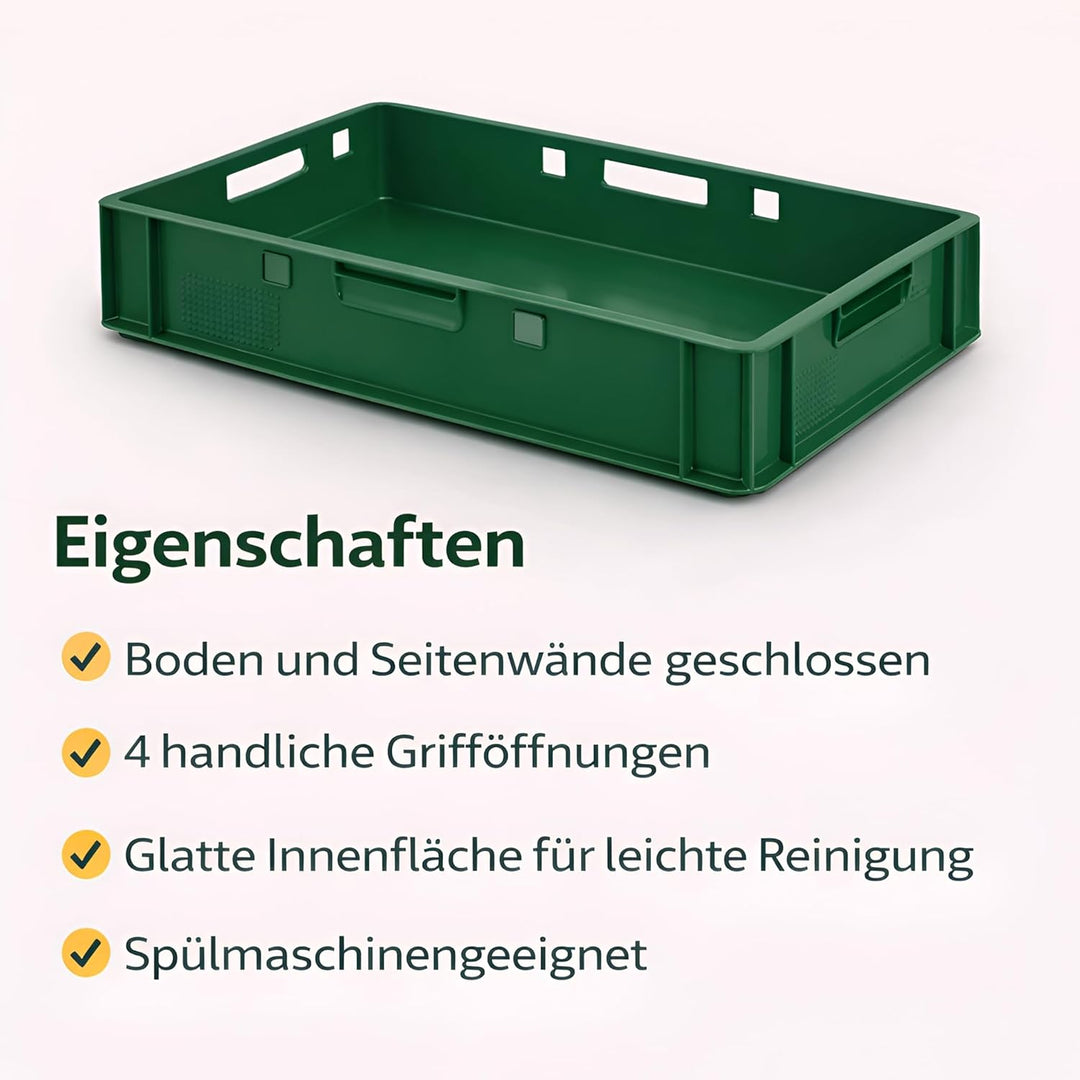 BURI 10 Stück Fleischkiste E1 Lagerkiste 60x40x12,5 cm Metzgerkiste Eurobox Dunkelgrün - flache Stap