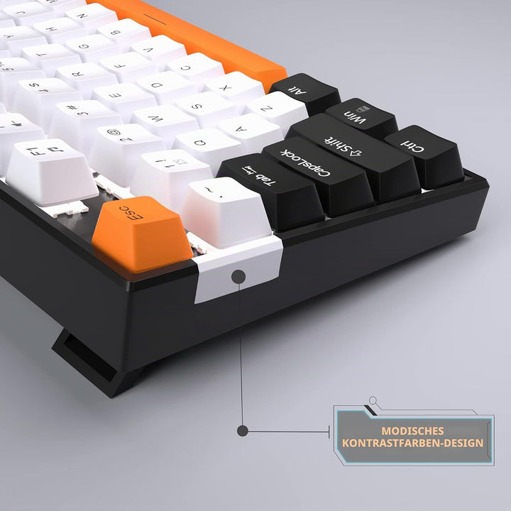 MageGee 75% Mechanische Gaming-Tastatur mit gelbem Schalter, LED-weisse Hintergrundbeleuchtung, 87 T