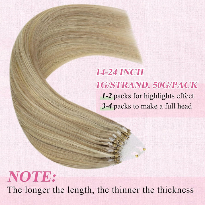 YoungSee Microring Extensions Blond Microring Extensions Echthaar 1g Blond Microring Hair Extensions