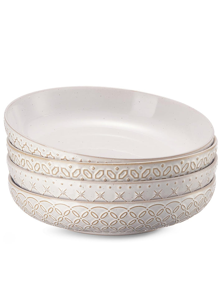 DOWAN Pastateller Gross Tief 4er Set, Ø 21,5 cm Porzellan Suppenteller Tief, Pastaschale Rund, Klass