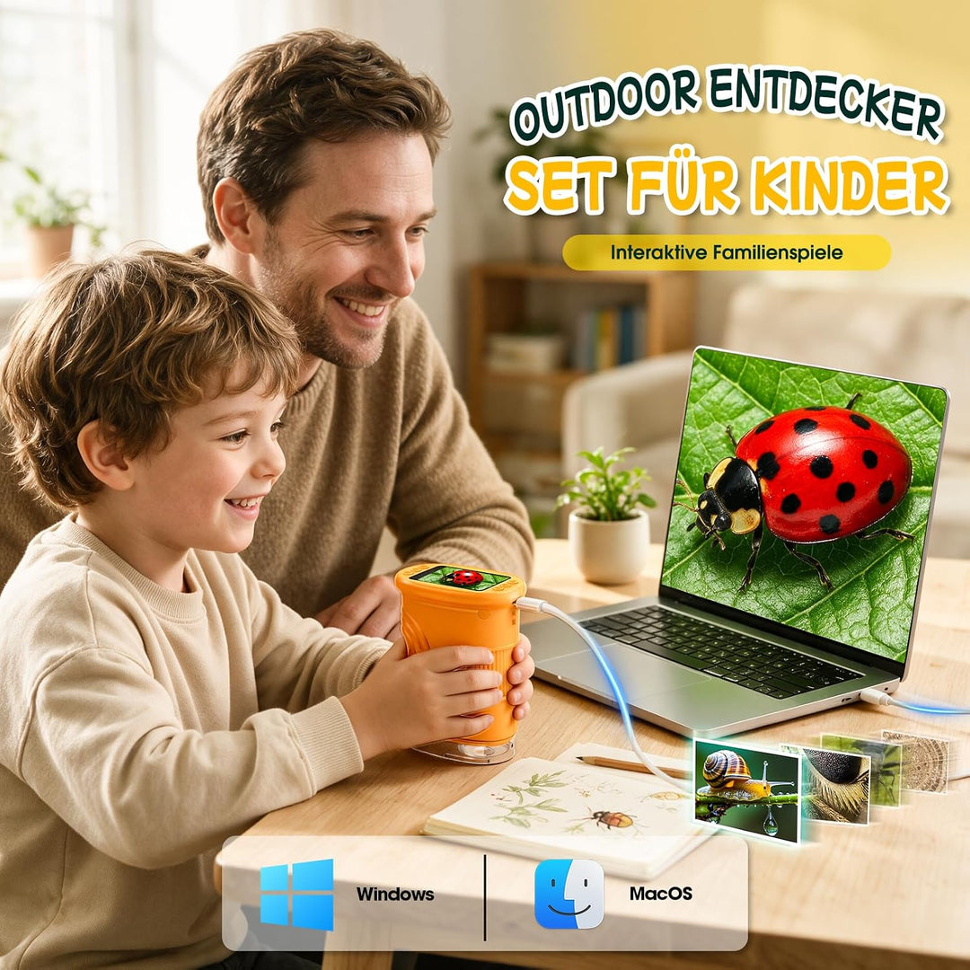 Digitales Mikroskop für Kinder mit 20+ Entdeckerkarten, 1000X Vergrösserung und 2" HD Display-Bildsc