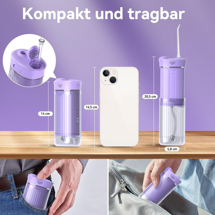 JTF Munddusche Mini, Tragbar Elektrische Zahnreinigung Kabellos, Reise Zahnzwischenraumreiniger mit
