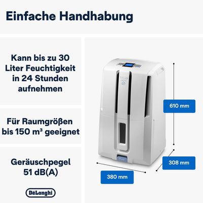 De'Longhi Luftentfeuchter Tasciugo Ariadry DD230P – elektrischer und mobiler Raumentfeuchter mit Pum