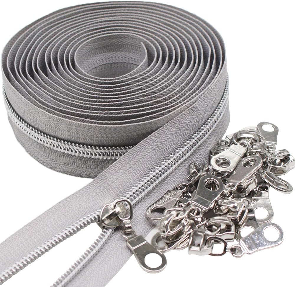 9 m silberfarben endlos Reissverschluss Meterware Reissverschluss Nylon 6mm-Spirale + 25 Nonlock-Zip