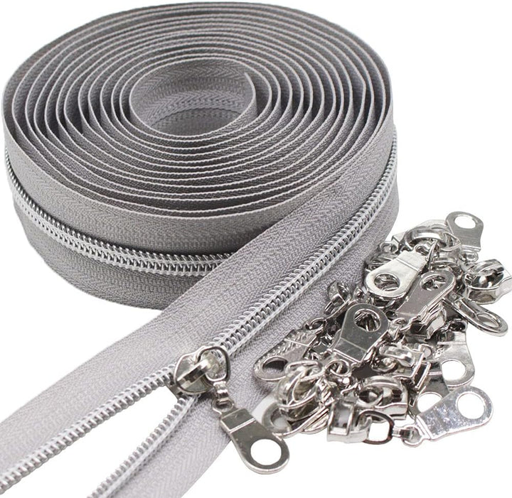 9 m silberfarben endlos Reissverschluss Meterware Reissverschluss Nylon 6mm-Spirale + 25 Nonlock-Zip