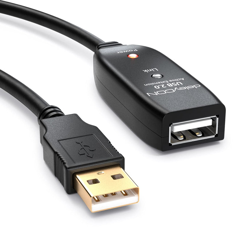 deleyCON 20m USB 2.0 Verlängerungkabel Repeater-Kabel Aktiv mit 2 Signalverstärker Extension Cable U