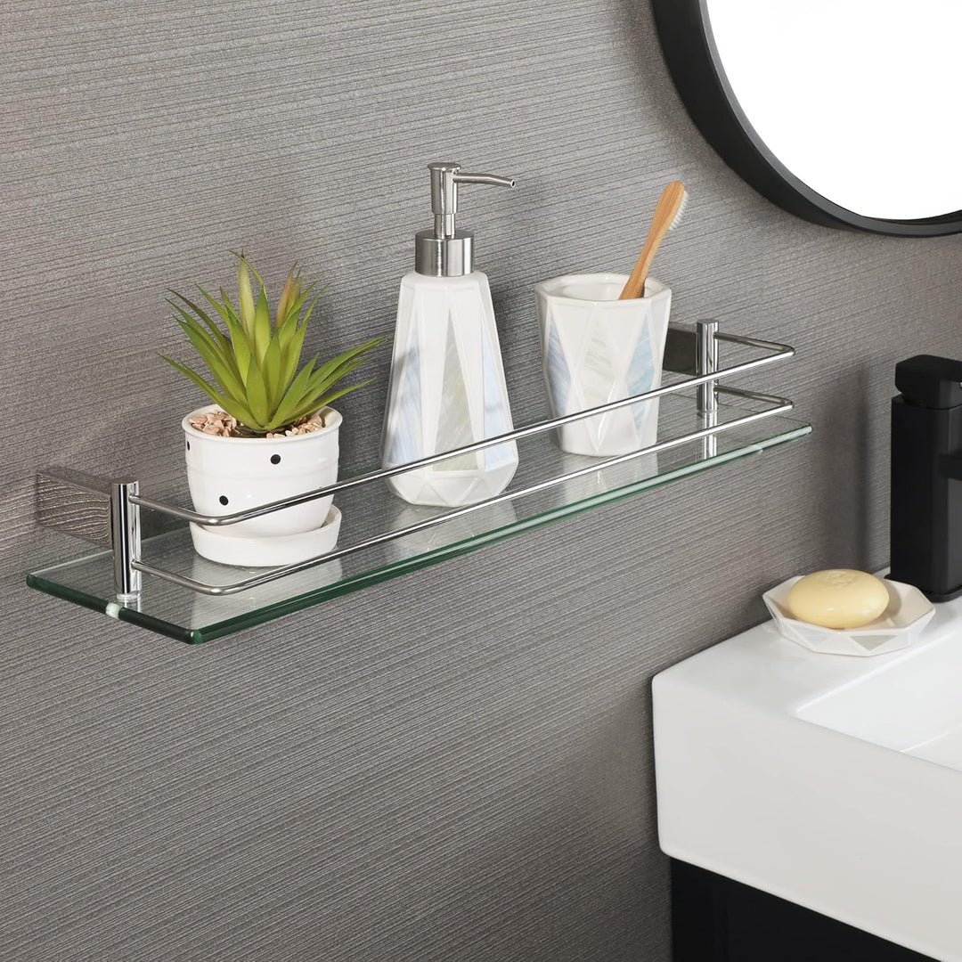 SAYAYO Duschablage Chrom Glasregal Edelstahl Duschregal Badezimmer Regal Duschkorb Shampoo Halterung