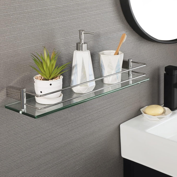 SAYAYO Duschablage Chrom Glasregal Edelstahl Duschregal Badezimmer Regal Duschkorb Shampoo Halterung