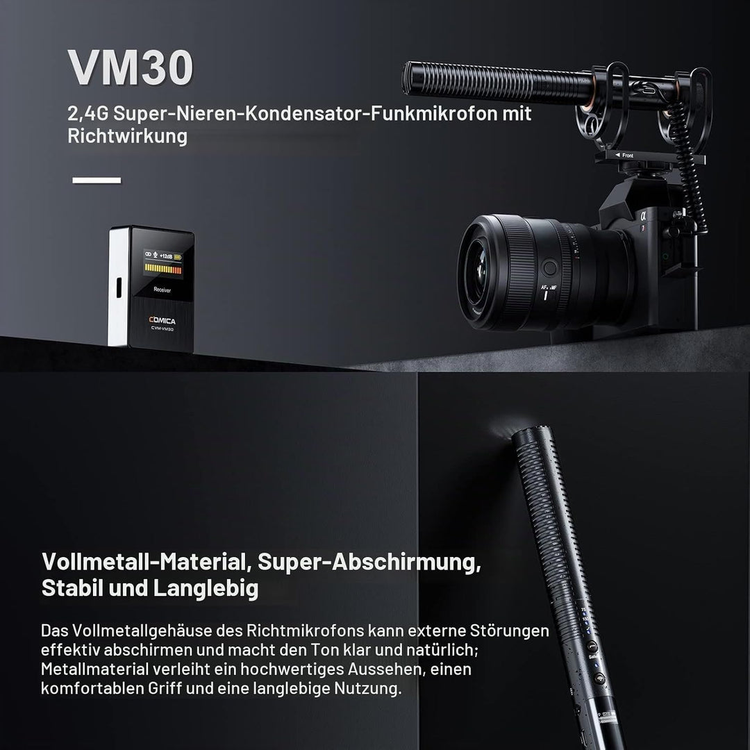 COMICA CVM-VM30 2,4 G Super-Nieren-Kondensator-Funkmikrofon für Kamera, Smartphone und PC mit 75/150