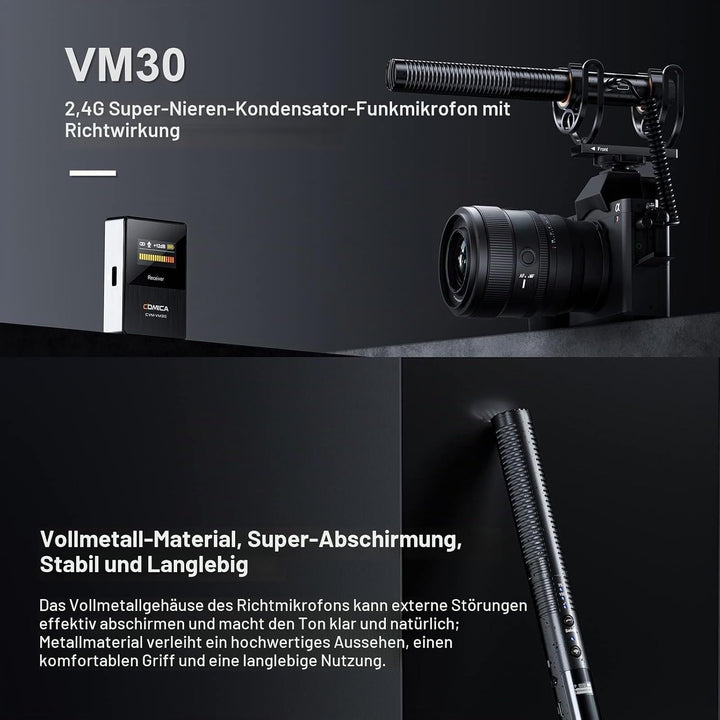 COMICA CVM-VM30 2,4 G Super-Nieren-Kondensator-Funkmikrofon für Kamera, Smartphone und PC mit 75/150