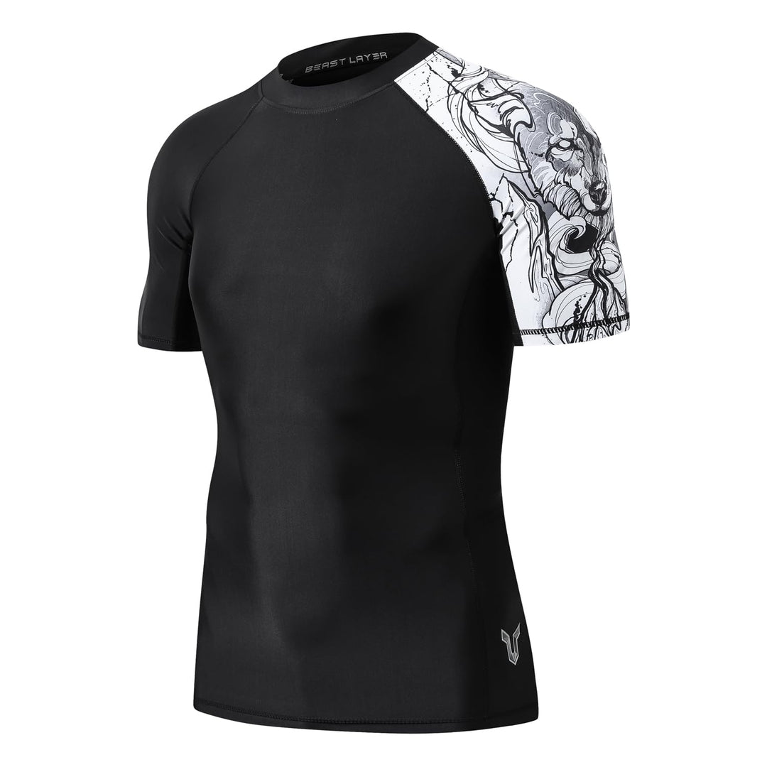 HUGE SPORTS Herren Kurzarm Splice Skins Rashguard Shirt Schwimmshirt Rash Vest für Schwimmen Surfen