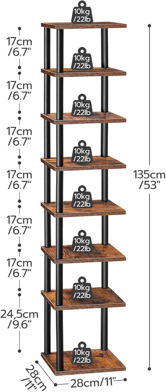 HOOBRO Schuhregal, 8-lagiges Eckschuhregal, schmales Schuhablage, Schuhschrank, Schuhständer, Flur,