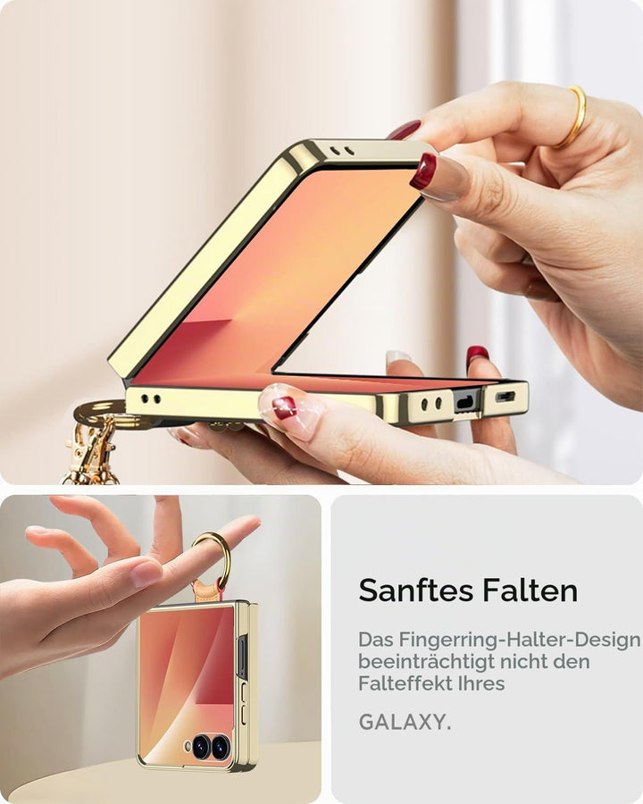 Miimall Lederhülle Kompatibel mit Samsung Galaxy Z Flip 7 Hülle mit Band+Ring Ständer [HD Displaysch