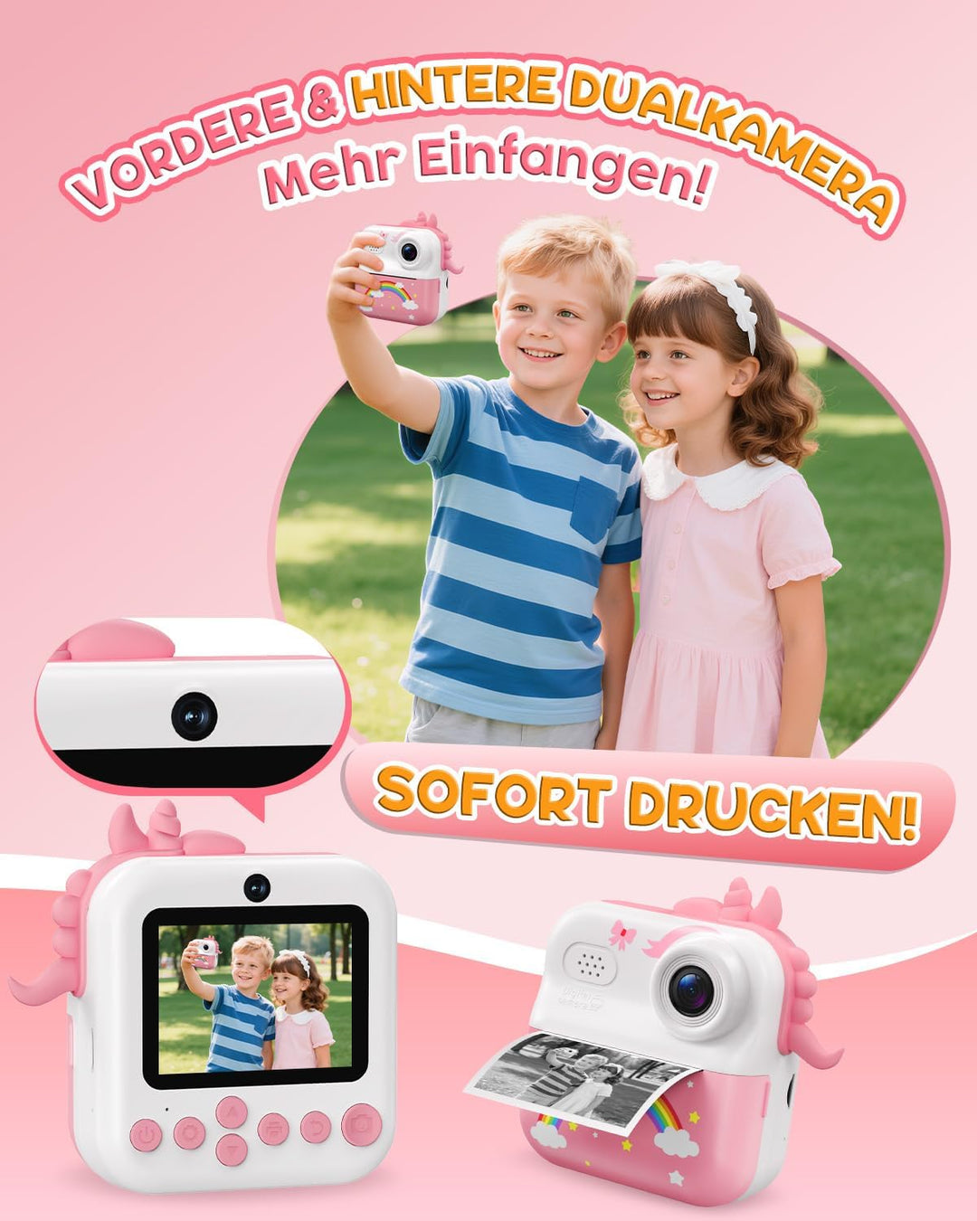 Sofortbildkamera Kinder, 48MP Kinderkamera 1080P HD 2,4 Zoll Bildschirm Digitalkamera mit 32GB Karte