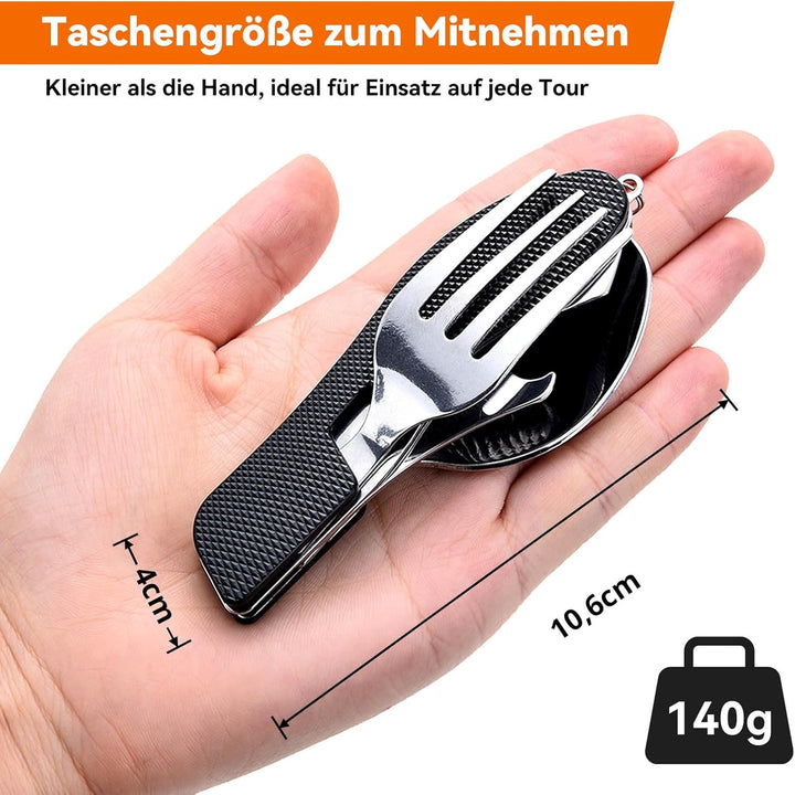 HIKENTURE® Outdoor Campingbesteck Set - Klappbesteck Outdoor Besteck aus Edelstahl mit Gürteltasche