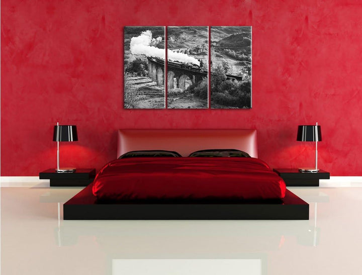 Pixxprint Dampflokomotive als Leinwandbild/Grösse: 3 Teilig (120x80 cm) cm/Wandbild/Kunstdruck/ferti