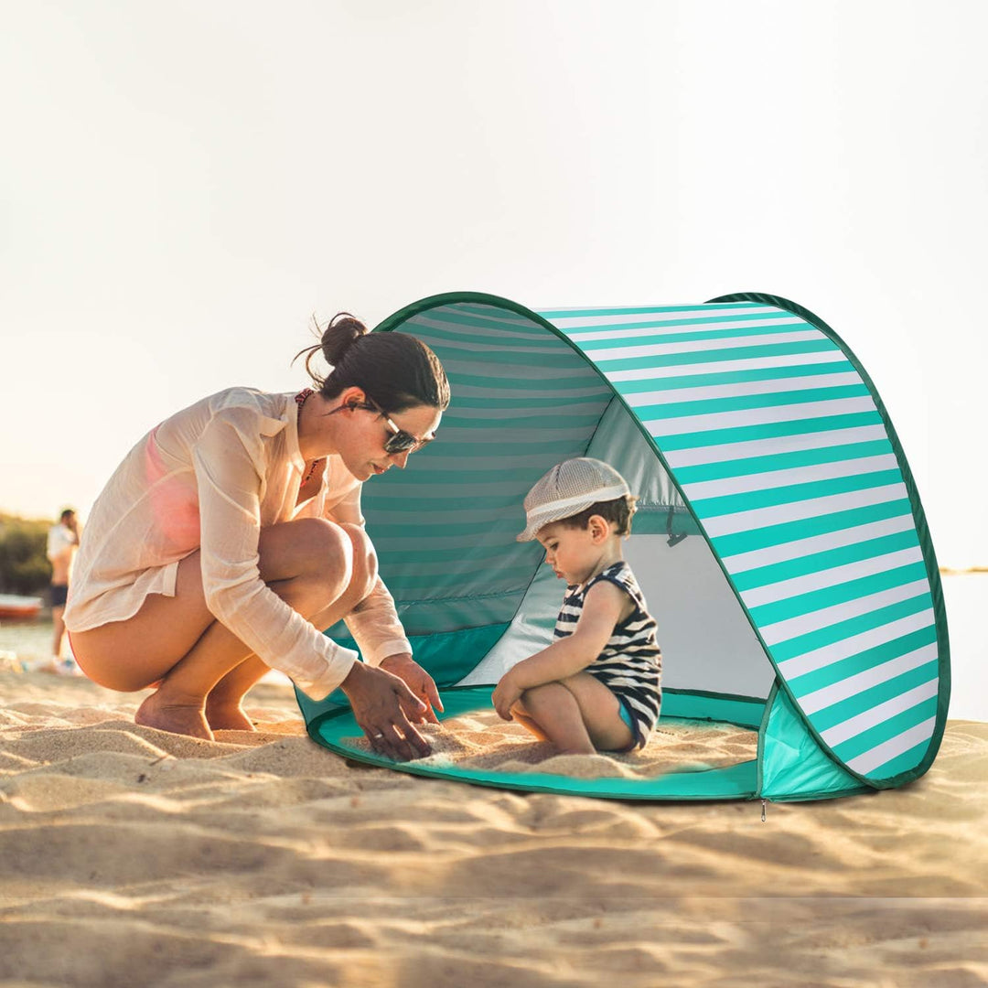 Baby Strandmuschel Pop Up Sonnenschutz Strand mit Minipool, Strandzelt UV Schutz, Atmungsaktiv Porta