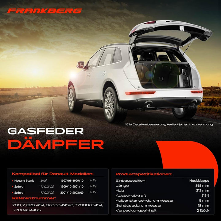 Frankberg 2x Gasfeder Dämpfer Heckklappe Kofferraum Kompatibel mit M.e.g.a.n.e Scenic JA0/1 MPV 1996