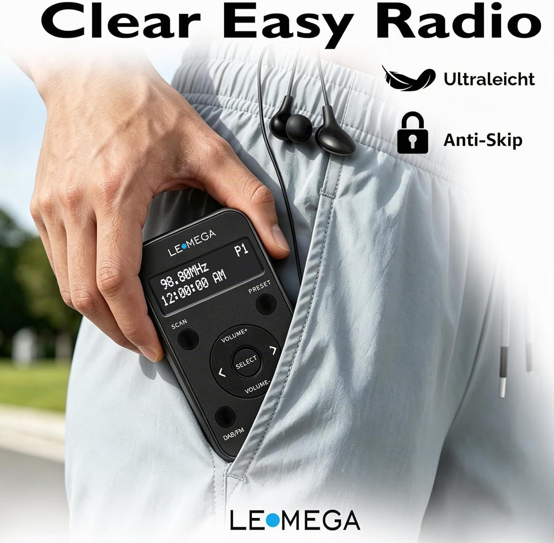 LEMEGA PR1L Taschen-DAB-Radio, FM-Radio, tragbares DAB+-Radio, inkl. Kopfhörer, wiederaufladbare Bat