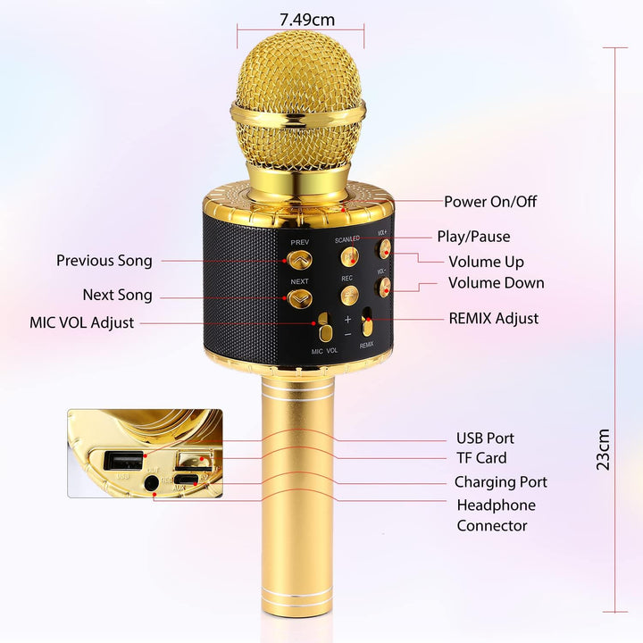 Fede Karaoke Mikrofon, Drahtloses Bluetooth Mikrofon für Kinder, Lustige Geschenke Spielzeug für Tee