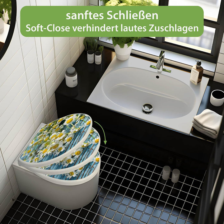 banjado Toilettendeckel mit Absenkautomatik 44,5x37cm - Soft Close Toilettensitz - WC Sitz mit Absen