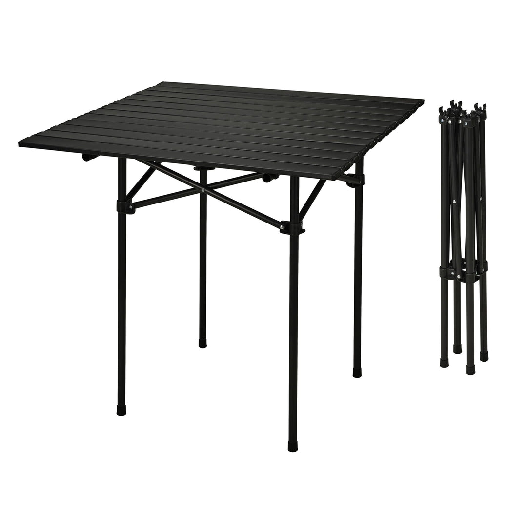 Camping Klapptisch schwarz mit Tragetasche - 70 x 70 cm - Universal Gartentisch mit einrollbarer Tis